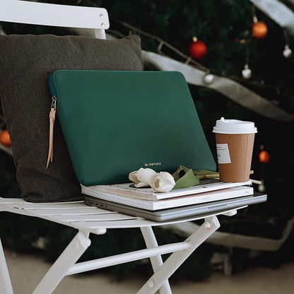 Comfyable Slim Protective Laptop Sleeve 14 Inch Snugly Compatible with MacBook Pro 14-inch M4 M3 M2 M1 Pro/Max 2024, PU Leather Bag Waterproof Cover Notebook Computer Case for Mac, Green