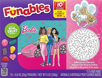 Funables Fruit Snacks, Barbie Shaped Fruit Flavored Snacks, 0.8 ounce Pouches (Pack of 30)