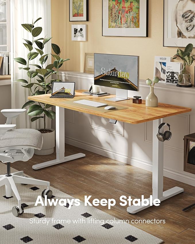FEZIBO Electric Standing Desk Adjustable Height, 60 x 24 Inch Sit and Stand Desk, Home Office Desk, Ergonomic Workstation Computer Desk, Light Rustic