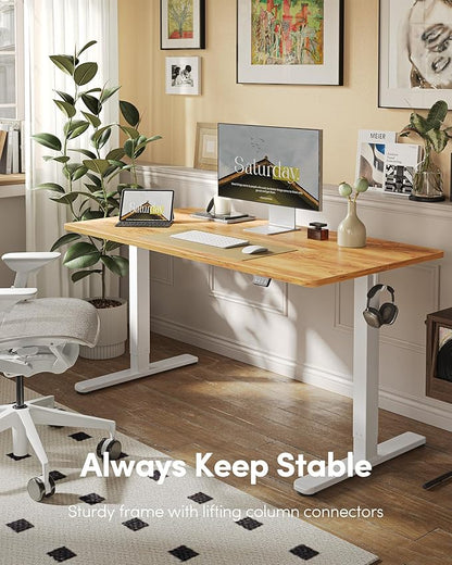 FEZIBO Electric Standing Desk Adjustable Height, 40 x 24 Inch Sit and Stand Desk, Home Office Desk, Ergonomic Workstation Computer Desk, Light Rustic