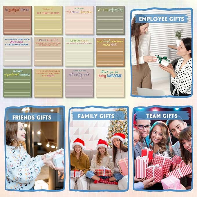 Yinder 48 Pcs Employee Appreciation Sticky Notes Xmas Gift Bulk Motivation Note Pads Mini Inspirational Note Gift for Teacher Nurse Staff Coworker Office Supply 3 x 3'' (Appreciation,Boho)
