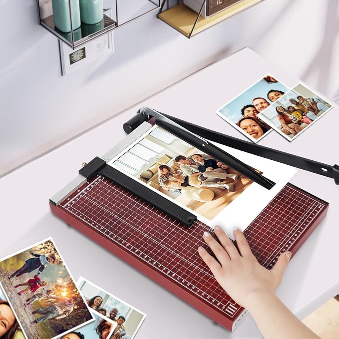 B4 Paper Cutter Paper Slicer with Safety Guard and Blade Lock Paper Trimmer Guillotine Heavy Duty Metal Base 15" Cutting Length Guillotine Paper Cutter for Office Home School(Red)