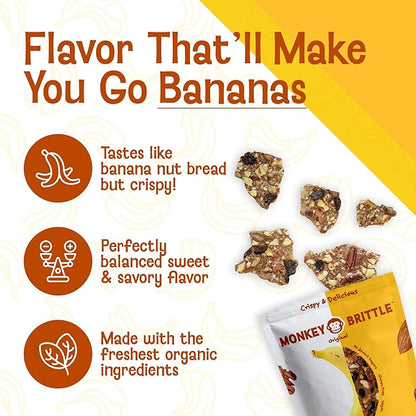 Monkey Brittle Healthy Snacks, Crispy Plant-Based Treats for Kids & Adults, Vegan & Gluten-Free, All-Natural Snack for School, Sports, Camping & On-the-Go (4oz, Pack of 5), Original