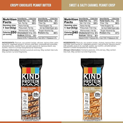 KIND Protein MAX and ZEROg Added Sugar Bundle Pack, High Protein Bars, Keto Snacks, (6) Protein MAX (6) Zero Added Sugar Bars, 4 Flavors, 12 Count Pack