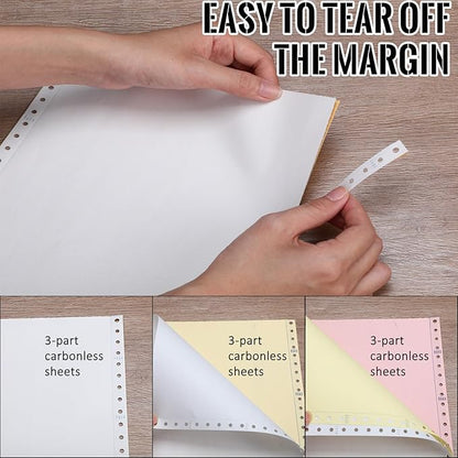 Marspark 3600 Sheets Continuous Carbonless Computer Paper, 9.5 x 11 Inches 3-Part Perforated Copy Paper for Dot Matrix Printer, White/Yellow/Pink, 1200 Sets