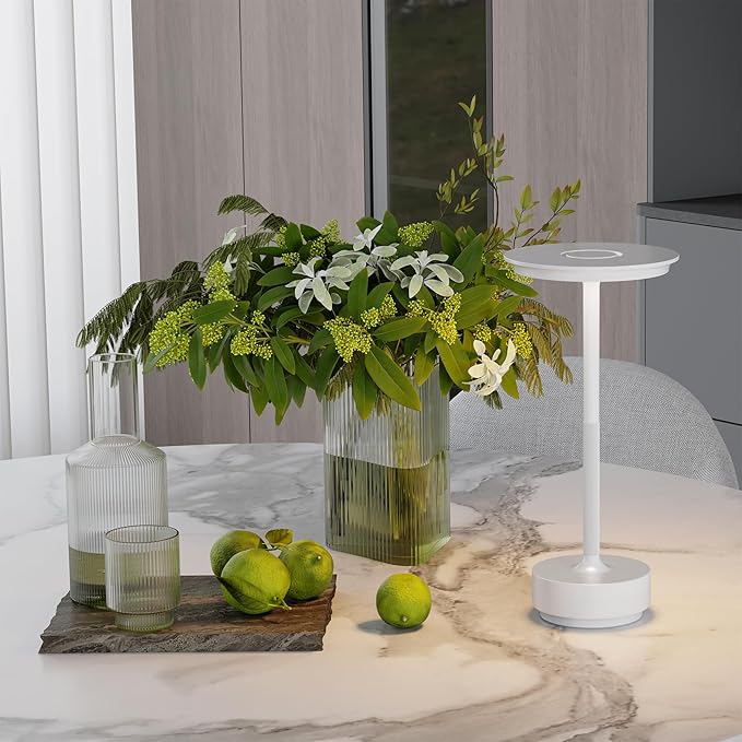 Rechargeable Table Lamps Cordless, Portable 5000mAh Outdoor Table Light, 3 Color Stepless Dimming LED Table Lamp with Memory Function, for Home/Dinner/Patio/Restaurant.(White)