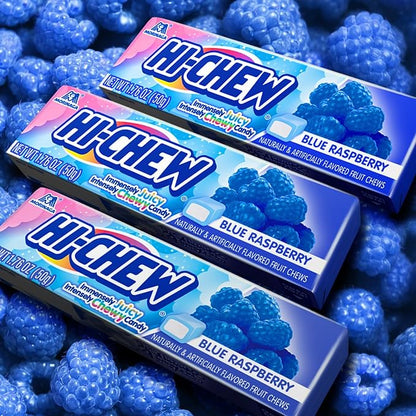 HI-CHEW Blue Raspberry - Box of 15 Sticks, 1.76oz ea | Unique Fun Soft & Chewy Taffy Halloween Candy | Immensely Juicy Fruit Flavors