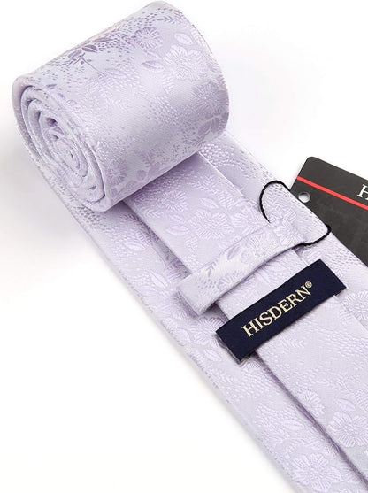 HISDERN Men Floral Ties Woven Classic 3.4" Necktie Set Formal Tie Pocket Square for Wedding with Handkerchief Gift Box