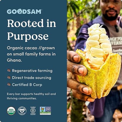 GoodSAM Organic Sea Salt & Nibs 70% Dark Chocolate (Pack of 3) - Non GMO, Vegan, Regenerative Farming, Direct Trade