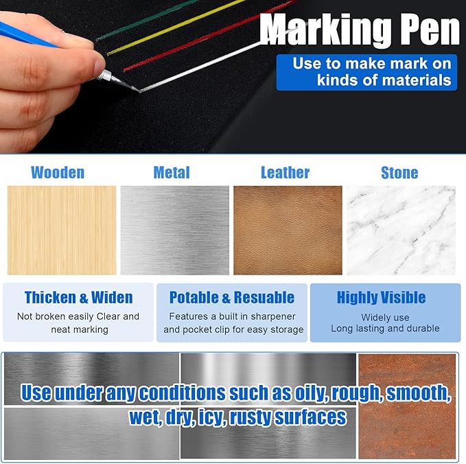 2 Pcs Welders Pencil with 48 PCS Round Refills Mechanical Pencils Metal Welding Marker for Tube Pipe Fitter Welder Steel Construction Woodworking (Silver, Black, Red, Yellow, Green)