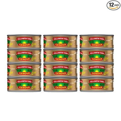 Genova Premium Lite Yellowfin Tuna in Water, Wild Caught, Solid Light, 5 oz. Can (Pack of 12)