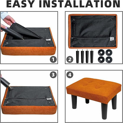 CAROLMADE Ottoman Foot Rest, Suede Small Ottoman Foot Stool with Legs Modern Footstool Ottomans for Living Room Entryway Office, Orange