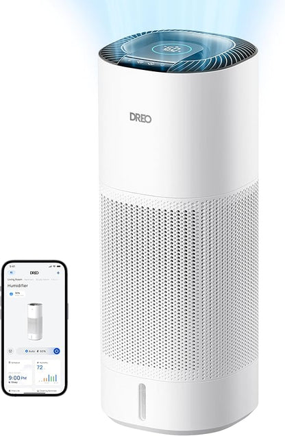 DREO Smart Evaporative Humidifier Large Room up to 1000ft², 800ml/h High Output Air Humidifiers for Bedroom, 10L, 50H Long Runtime with Precise Humidification for Plants, Home, Office, White, HHM774S
