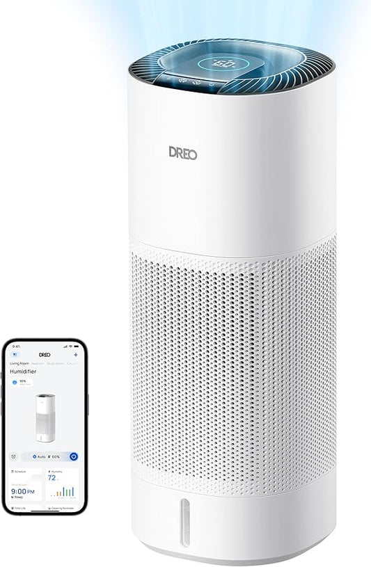 DREO Smart Evaporative Humidifier Large Room up to 1000ft², 800ml/h High Output Air Humidifiers for Bedroom, 10L, 50H Long Runtime with Precise Humidification for Plants, Home, Office, White, HHM774S