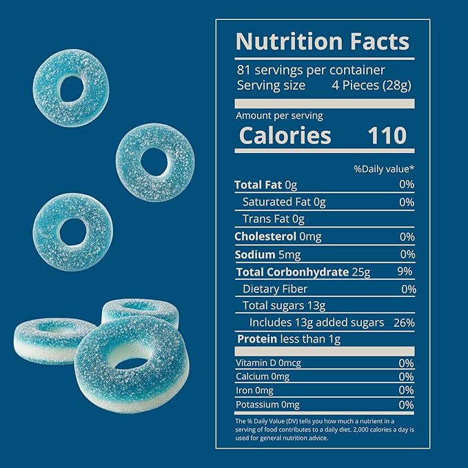 Kervan Candy Bebeto Blue Raspberry Rings - Fruity, Soft, Sweet & Sour Gummy Candy Bulk for Kids, Gift Snacks and Parties - Blue Raspberry Gummies Party Size Bag (5 lbs)