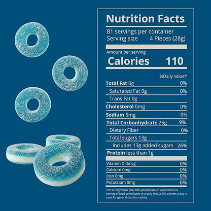 Kervan Candy Bebeto Blue Raspberry Rings - Fruity, Soft, Sweet & Sour Gummy Candy Bulk for Kids, Gift Snacks and Parties - Blue Raspberry Gummies Party Size Bag (5 lbs)