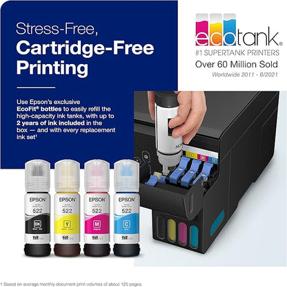 Epson EcoTank ET-2800 Wireless Color All-in-One Cartridge-Free Supertank Printer with Scan and Copy â€“ The Ideal Basic Home Printer - Black, Medium