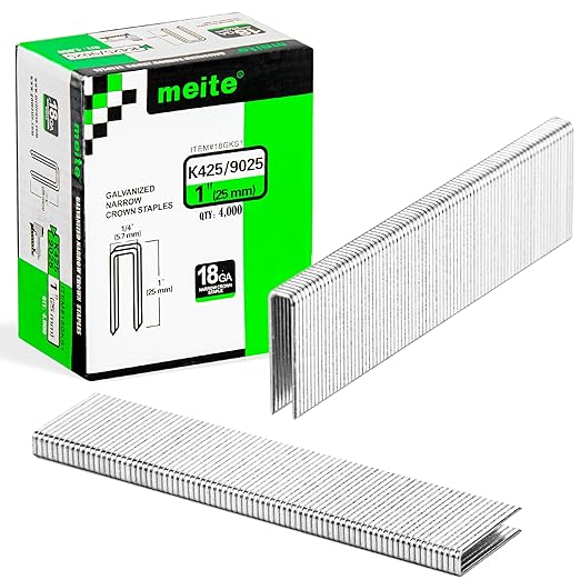 meite 18 Gauge 1/4-Inch Narrow Crown Staples, 1-Inch Length Heavy Duty Galvanized Upholstery Staples for Narrow Crown Stapler Guns (10 Boxes)
