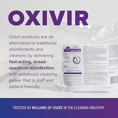 Oxivir Diversey 1 100850925 Disinfectant Cleaning Wipes, Pre-Moistened with Accelerated Hydrogen Peroxide AHP, Unscented, 160 Extra Large 11x12-Inch Wipes, 1-Refill Bag