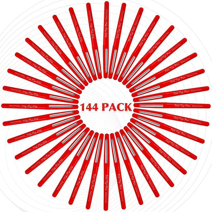 144 Pcs Red Felt Tip Pens 0.7mm Medium Point Pens Bulk, Felt Tip Markers for Journaling, Writing, Note Taking, Planner, Ideal for Office School Art Supplies Gift
