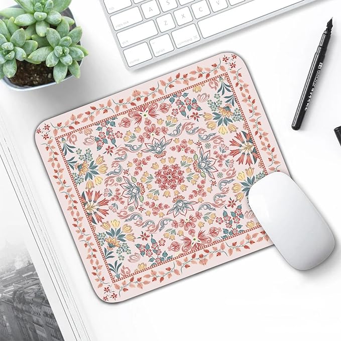 Pink Floral Patterns Desk Mat, Large Gaming Mouse Pad Non-Slip Rubber Base with Stitched Edges, Waterproof Protection for PC Laptop Home Office Desk Decor (12.5x10.5in)