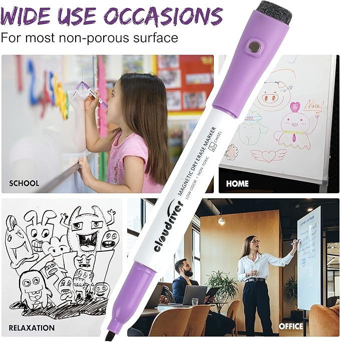 cloudriver Magnetic Dry Erase Markers, 48 Pack Whiteboard Markers - 24 Fine Tip And 24 Chisel Tip, 12 Colors Low Odor Dry Erase Marker With Eraser Cap