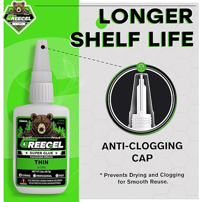 Super Glue Thin for Wood, Ceramic, Plastic, Metal, Super Fast Cyanoacrylate Adhesive (CA) Instant Glue 4 oz - Clear Superglue with Extra Gel for Woodworking, CA Finish, Stabilizing (2 Pack)