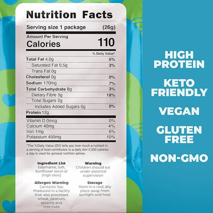 Crunchy Dry Roasted Edamame Beans Snack by Zest Delites, Sea Salt, Vegan, Low Calorie (110cal) High Protein Snacks (12g), Low Carb, Keto, Gluten Free, 0.9 oz 24 Packs