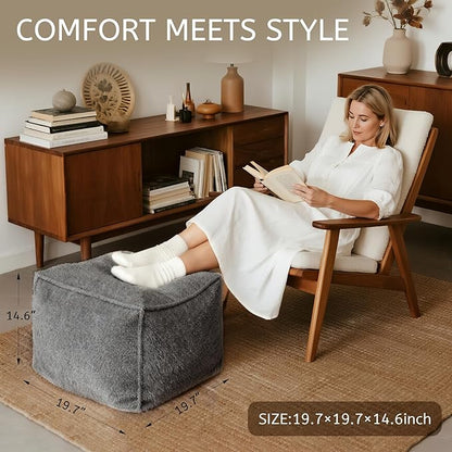 Square Boucle Pouf Ottoman Footrest – Soft & Lightweight Footstool with Foam Filling for Living Room & Bedroom, Laid-Back Lounge Style