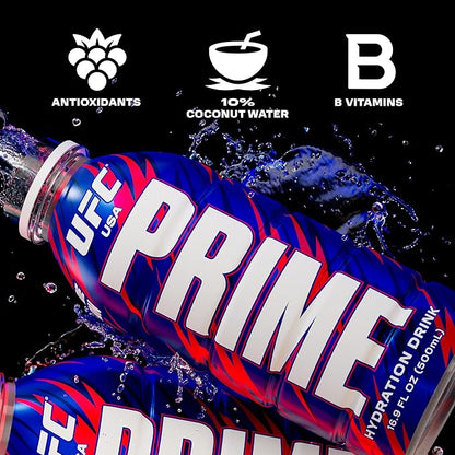 PRIME Hydration UFC, Sports Drinks, Electrolyte Enhanced for Replenishing Fluids, 250mg BCAAs, B Vitamins, Antioxidants, Low Sugar, 16.9 Fl Oz, 12 Pack