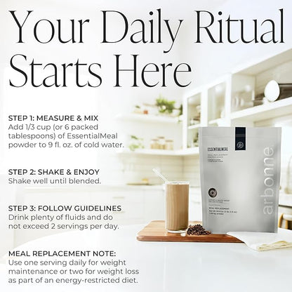 Arbonne EssentialMeal Meal Replacement Shake - Protein Shake, Vegan Protein Powder, Complete Daily Nutrition, Coffee