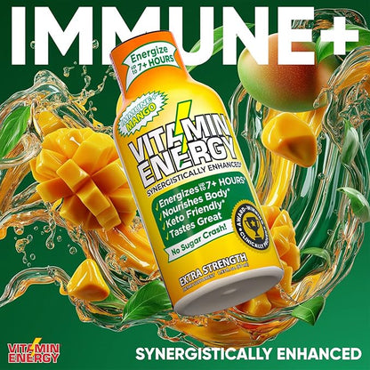Vitamin Energy Immune+ Extra Strength Energy Shot Mango 12 Pack, 260mg Natural Caffeine, B-Vitamins, Citicoline, Green Tea, Immunity & Focus Support, Zero Sugar, Gluten-Free 1.93 fl oz