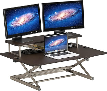 SHW 36-Inch Over Desk Height Adjustable Standing Desk with Monitor Riser, Espresso