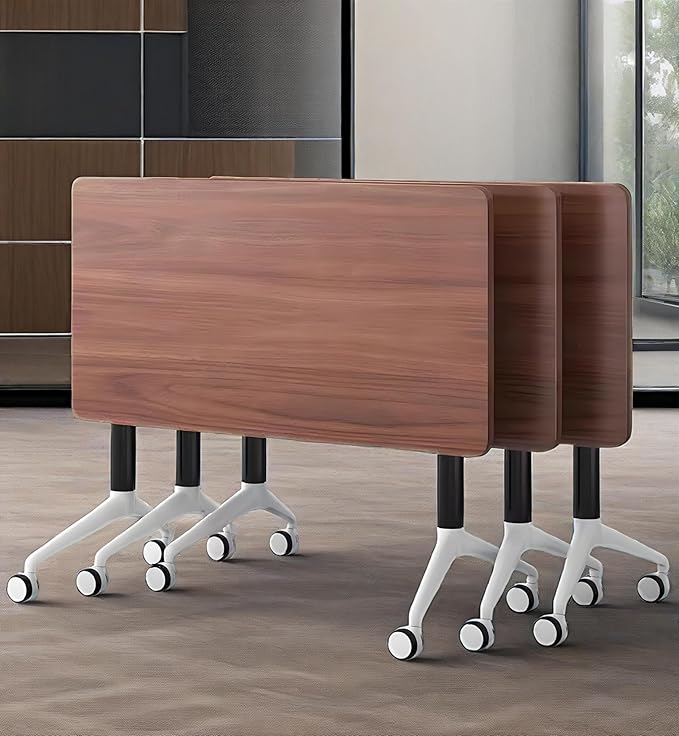 Conference Table, Foldable Flip-top Conference Room Table with Wheels - Mobile Office & Classroom Training Table for Collaborative Workshops, Team Meetings & Seminars (Walnut, 47"×16"×30")