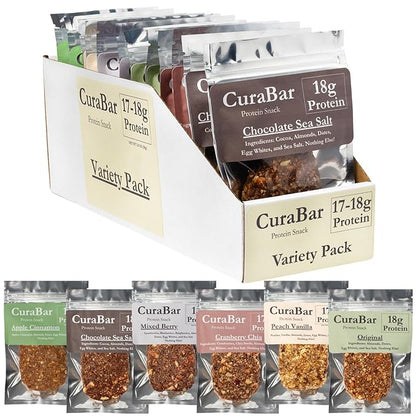 CuraBar Protein Bars – Variety Pack (6 Flavors), 17g Protein, Low Carb, Gluten Free, Dairy Free, Healthy Snack, Seed Oil Free, No Artificial Ingredients, 12 Count