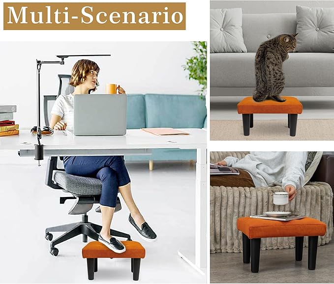 CAROLMADE Ottoman Foot Rest, Suede Small Ottoman Foot Stool with Legs Modern Footstool Ottomans for Living Room Entryway Office, Orange