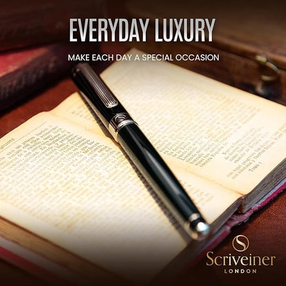 Scriveiner Black Green Rollerball Pen - Stunning Luxury Pen, Chrome Finish, Schmidt Ink Refill, Best Roller Ball Pen Gift Set for Men & Women, Professional, Executive Office