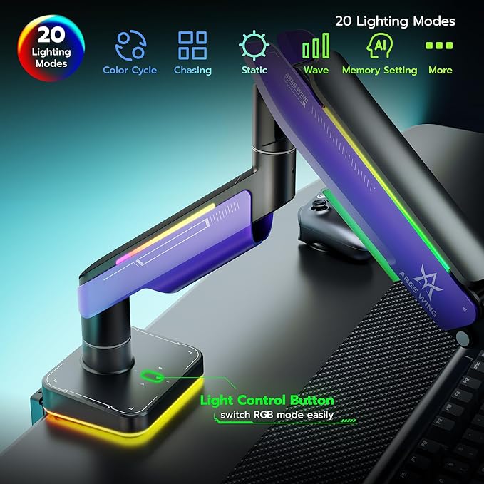 Ares Wing Single Ultrawide Monitor Mount for 17 to 49 Inch Ultrawide Monitor Arm with Gas Spring for Desk