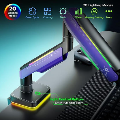 Ares Wing Single Ultrawide Monitor Mount for 17 to 49 Inch Ultrawide Monitor Arm with Gas Spring for Desk