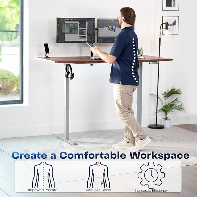 VIVO Electric 71 x 36 in Standing Desk, Memory Height Adjustment, 1B Series, Dark Walnut Top Gray Frame, DESK-KIT-1G7D-36