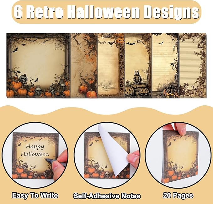 30 Pack Halloween Pumpkin Sticky Notes -600 Sheets Retro Spooky Halloween Memo Notes for Message Reminder Gifts School Office Students Teachers Presents