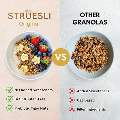 Struesli Granola Variety Pack, Organic Grain & Gluten Free Healthy Snacks, Keto & Paleo Friendly, Includes Original, Cacao + Coffee & Savory + Seed Flavors, Prebiotic Fiber, 3 Count, 9 Oz Each