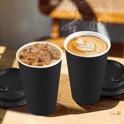 500 pack 16 oz Coffee Cups with Lids, Disposable To Go Paper Coffee Cups with Sleeves and Stirring Sticks for Hot/Cold Drinks Office Home Shop Event