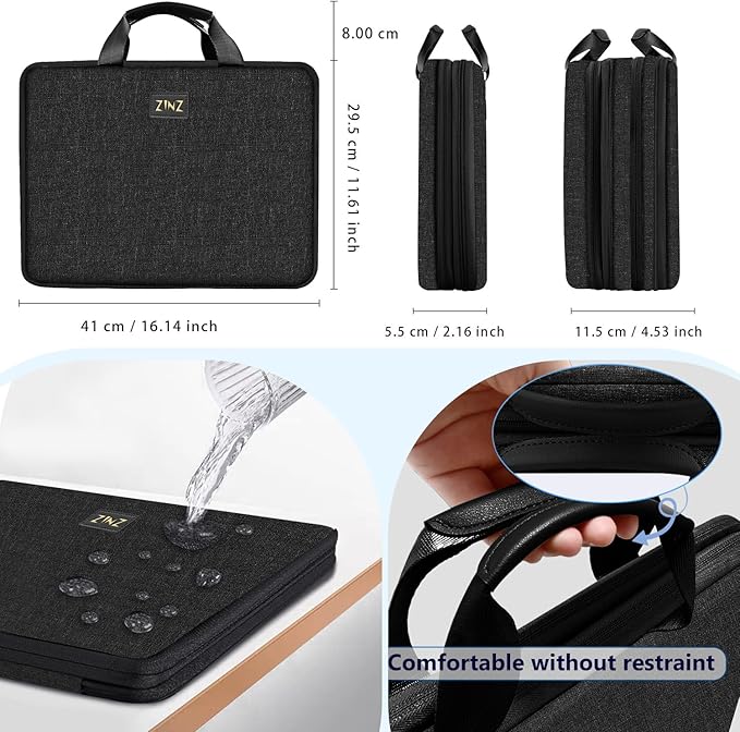 ZINZ Laptop Case 15 15.6 16 inch Sleeve, Expandable Computer Hand Bag with Multi-pockets Compatible with MacBook Pro 16 inch M4/M3/M2/M1, MacBook Air/Pro 15 inch and 15-16 inch Notebooks，B04K01