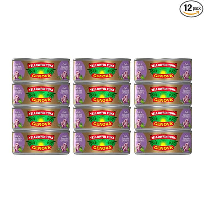 Genova Premium Yellowfin Tuna in Garlic and Tuscan Herb Infused Olive Oil, 5 Ounce Can (Pack of 12), Wild Caught, Solid Light