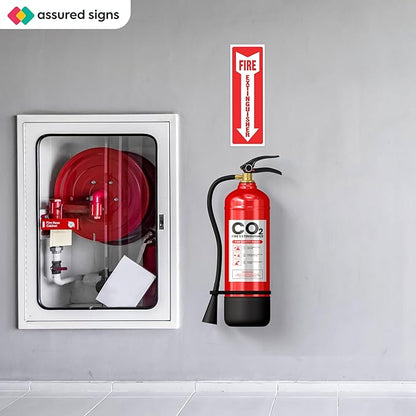 Fire Extinguisher Sign Sticker - 12 Pack - 4" X 12" - 5 Mil Vinyl - Bright Red White Colors - Durable Self Adhesive, Weatherproof, Photoluminescent and UV Protected - Ideal for Inside Office or Boat