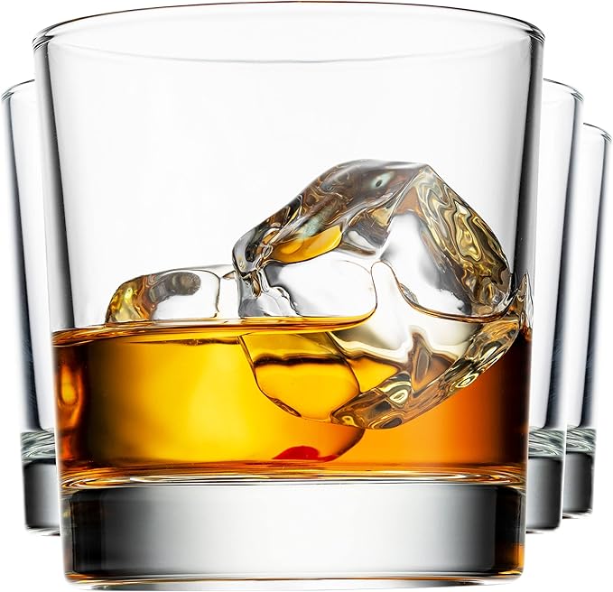 Godinger Old Fashioned Whiskey Glasses, Italian Made Drinking Glasses, Glass Cups, Whiskey Gifts - Set of 4