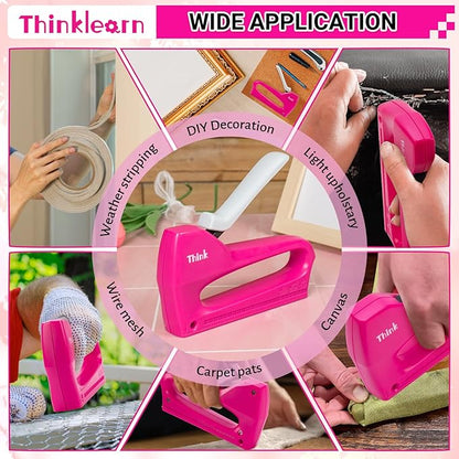 THINKLEARN Light Duty Staple Gun for Wood - Pink 4-in-1 Upholstery Staple Gun with 1600pcs JT21 Staples and Staple Remover, Fabric Staple Gun for Upholstering, Staple Gun for Crafts, DIY, Decoration
