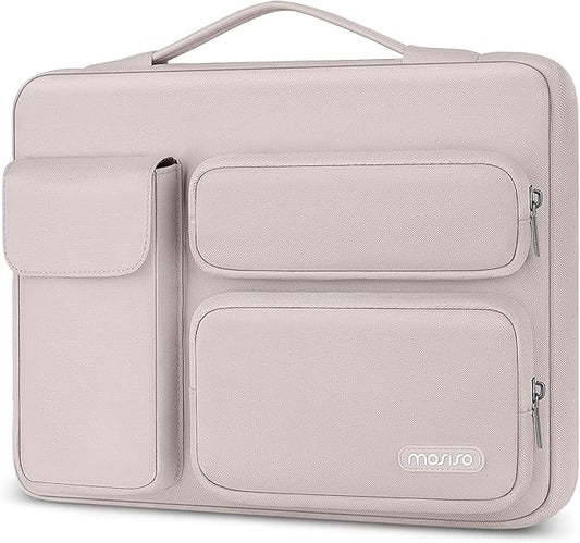 MOSISO 360 Protective Laptop Case 15 inch, Laptop Sleeve Compatible with MacBook Air 15 M4 A3241 M3 A3114 M2 A2941 2025-2023, Dell XPS 15,Side Open Bag with 2 Raised&1 Flapover Pockets, Stone Gray