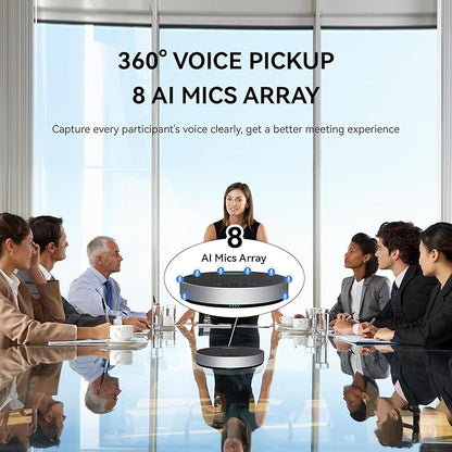 Tenveo Wireless Conference Microphone with Speaker, USB/Bluetooth/Wireless Connectivity, 8 AI Mics 360° Pickup Noise Reduction for Zoom Teams OBS Supports 15 People 18H Talk Time